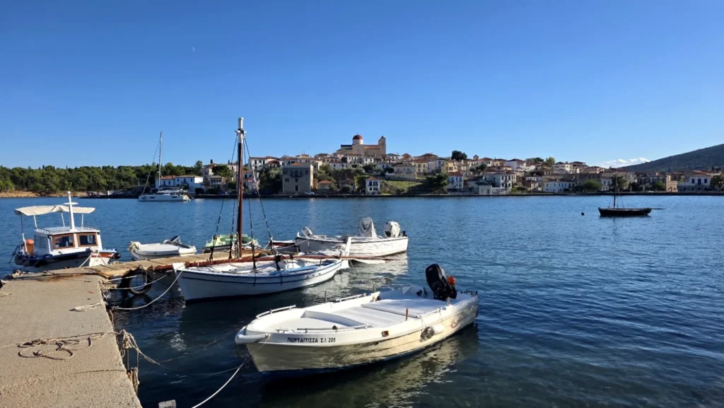 Traditional boats moored in Chirolakas harbour, Galaxidi