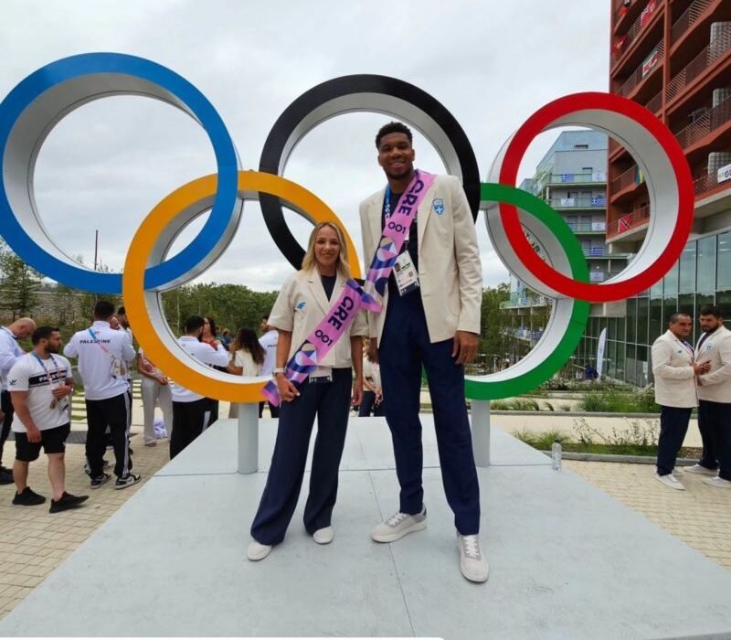 Giannis Antetokounmpo and Antigoni Drisbioti proudly represented Greece as flag bearers for the 2024 Olympic Games in Paris. Photo Creidit: Hellenic Olympic Committee via LinkedIn