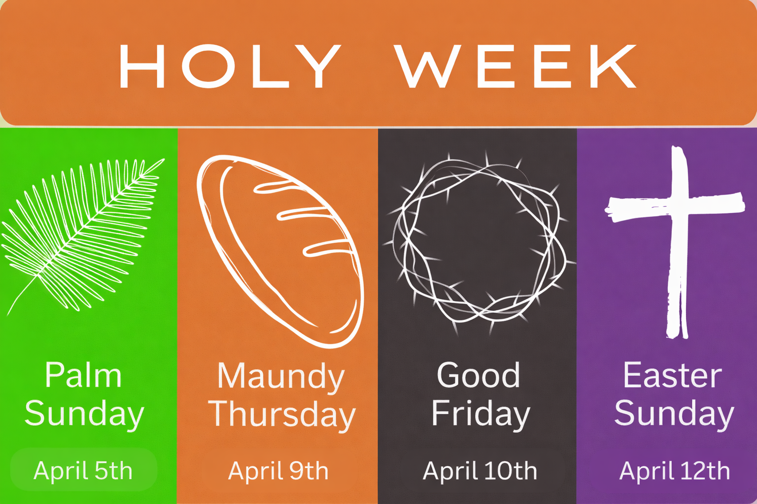 Holy Week, Greek Orthodox Easter, Pascha 2026, Holy Week dates 2026, Palm Sunday 2026, Maundy Thursday 2026, Good Friday 2026, Easter Sunday 2026, Orthodox Holy Week, Easter in Greece, Christian calendar, Orthodox Christianity, Easter traditions, religious infographic, Holy Week infographic