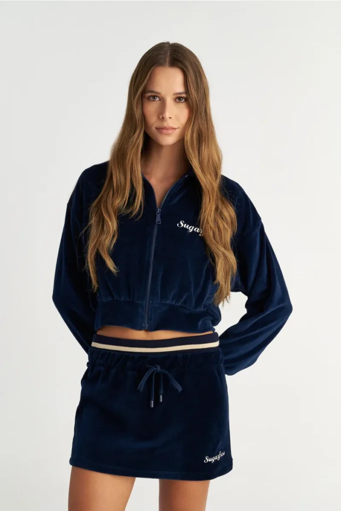 SUGARFREE MONOCHROME VELOUR CROPPED JACKET WITH COLLAR