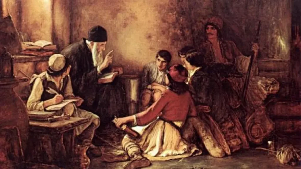 “To Kryfo Scholio” (The Secret School), Nikolaos Gyzis. 