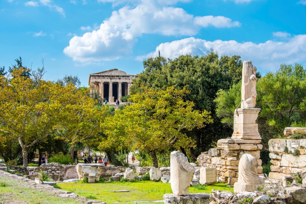 The Temple of Hephaestus overlooking the Ancient Agora of Athens.