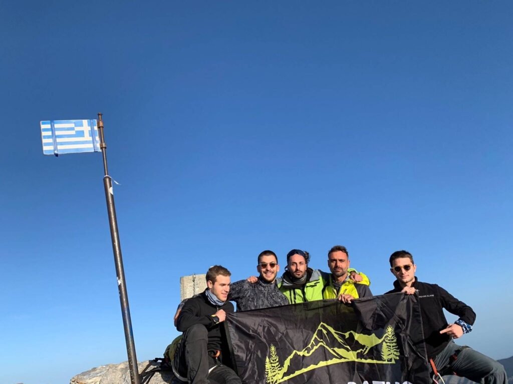 Group of hikers near the summit area of Mount Olympus during an Unlimited Adrenaline Mytikas climb featured on Xpat.gr.