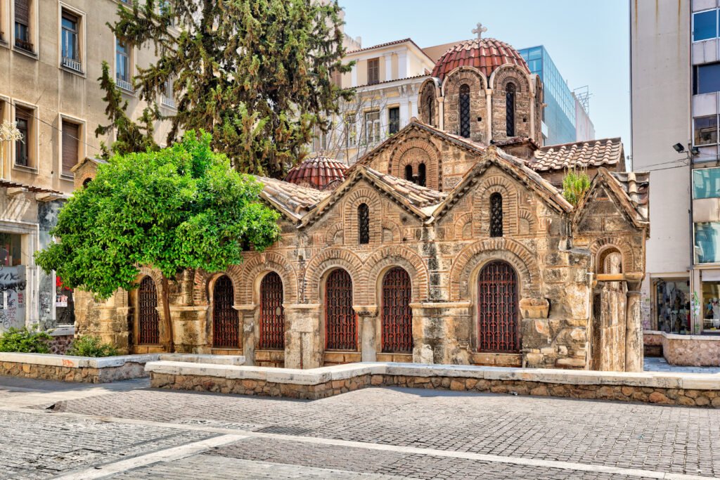 The Byzantine Church of Panagia Kapnikarea on Ermou Street in central Athens.