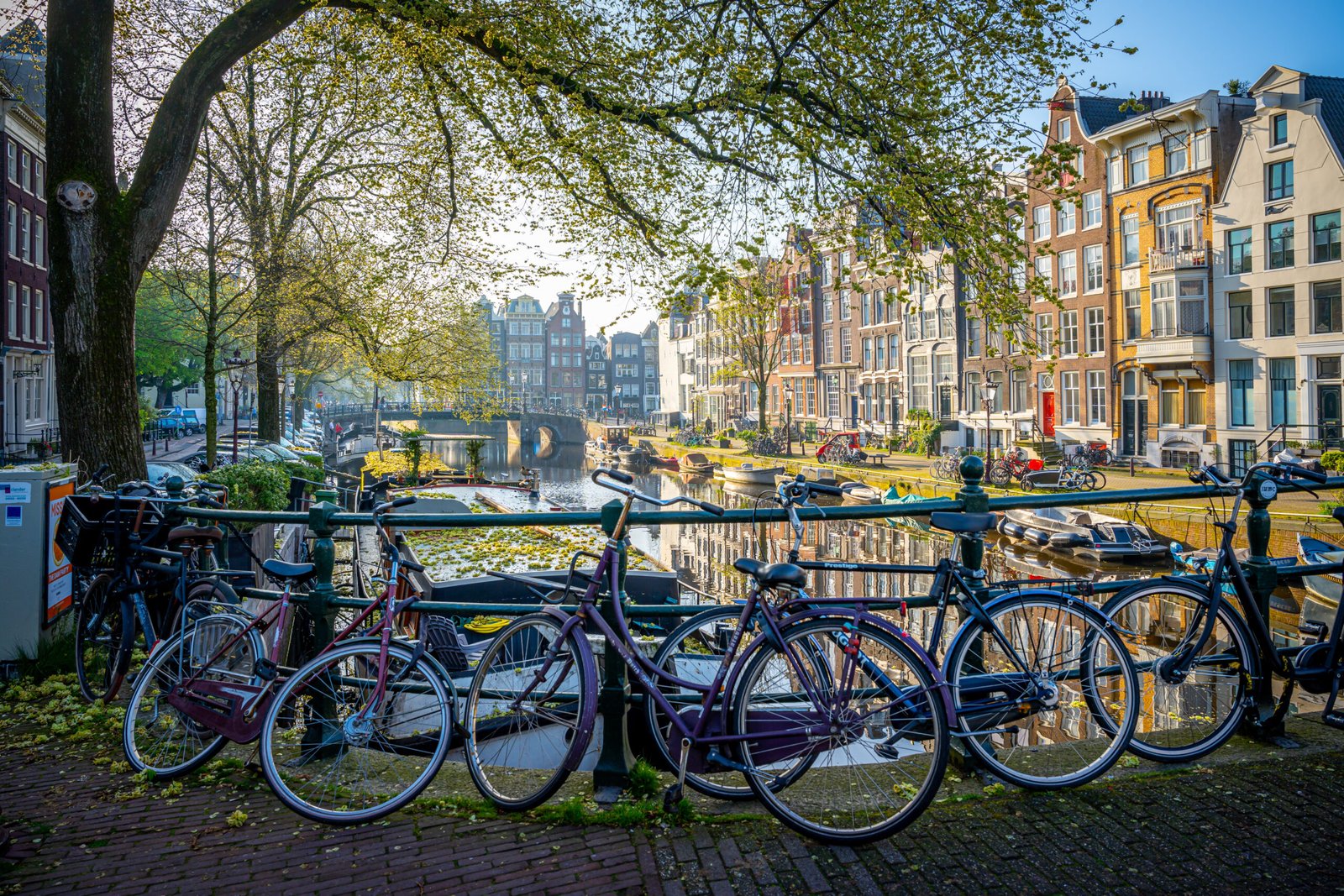 Bicycles beside a canal in Amsterdam, the Netherlands
