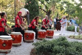 Taiko drummers performing during a previous Natsu Matsuri celebration in Athens.