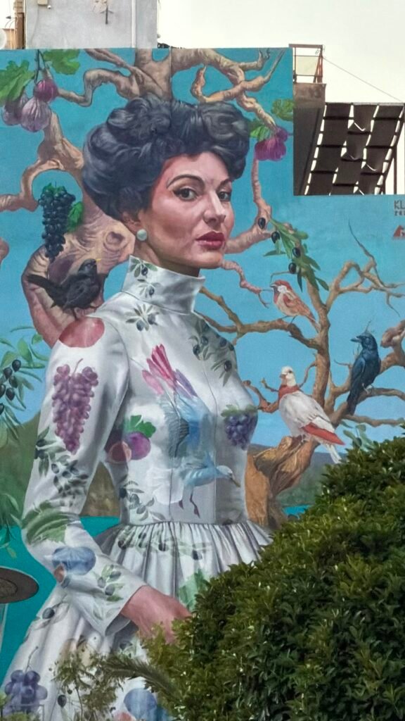 Maria Callas mural by KLE at 38 Aristomenous Street in Kalamata