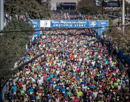 Thousands of runners begin the Athens Marathon, The Authentic, in Marathon