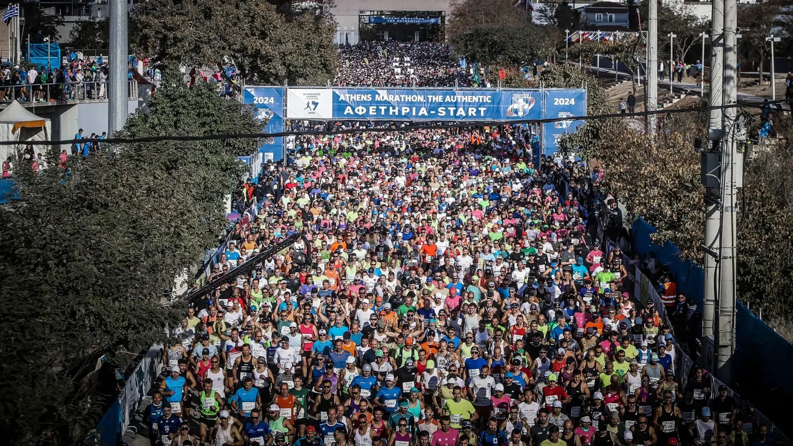 Thousands of runners begin the Athens Marathon, The Authentic, in Marathon