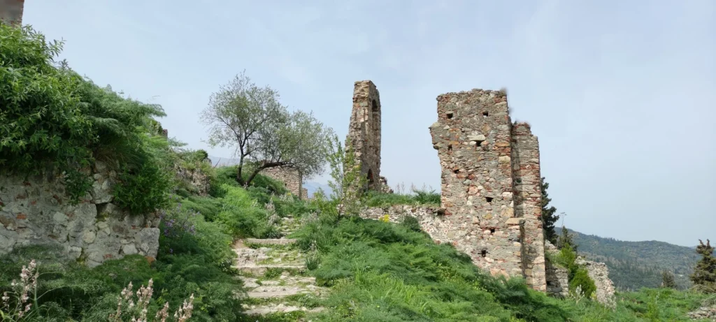 Uneven path passing through the medieval ruins of Mystras