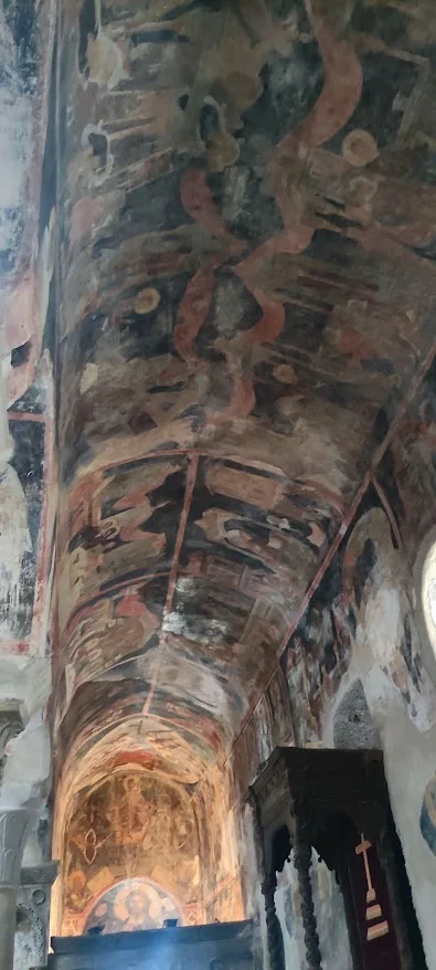 Frescoed vault inside Saint Demetrios Cathedral at Mystras