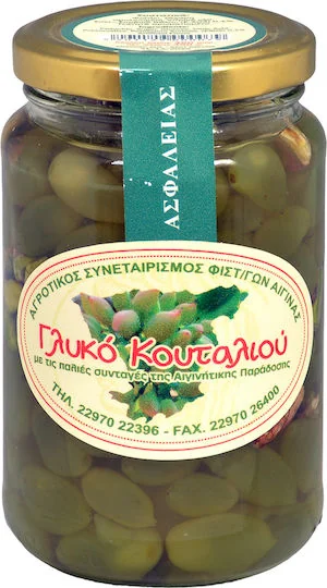 Jar of pistachio spoon sweet from the Aegina Pistachio Producers’ Cooperative.