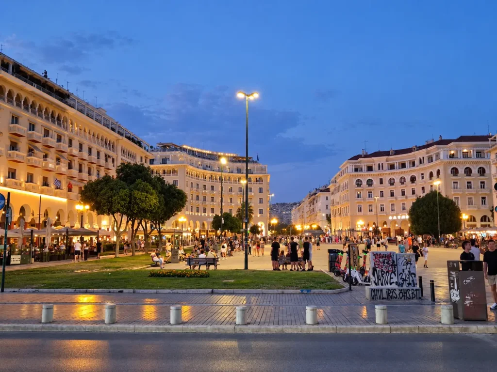Aristotelous Square in central Thessaloniki on a summer evening