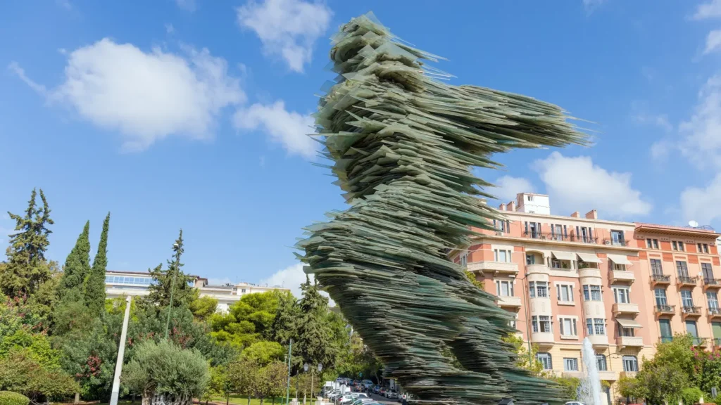 Dromeas glass sculpture beside the final kilometres of the Athens Marathon route