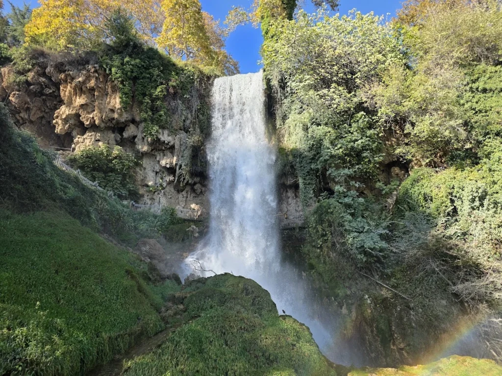 Full lower view of Karanos Waterfall in Edessa