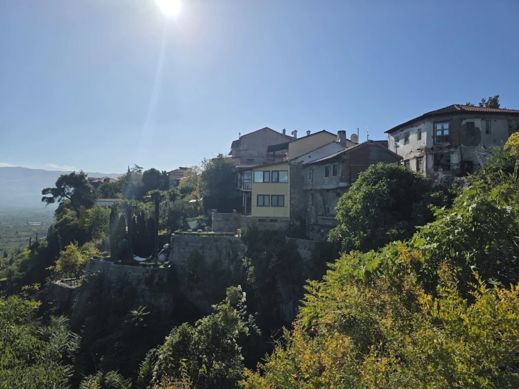 View of the historic Varosi district of Edessa on the edge of the plateau above the Macedonian plain