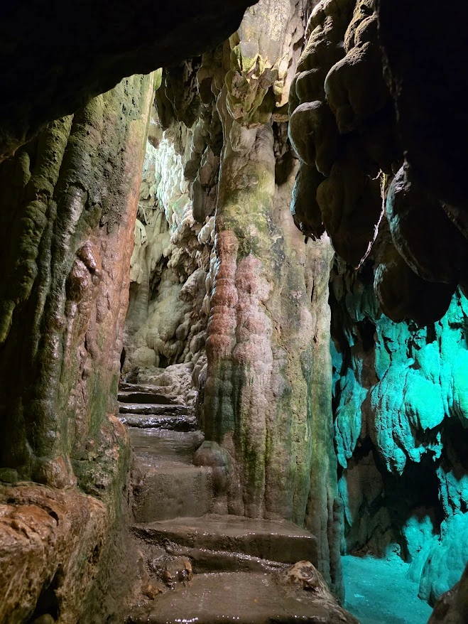 Interior rock formations in the waterfall cave at Edessa