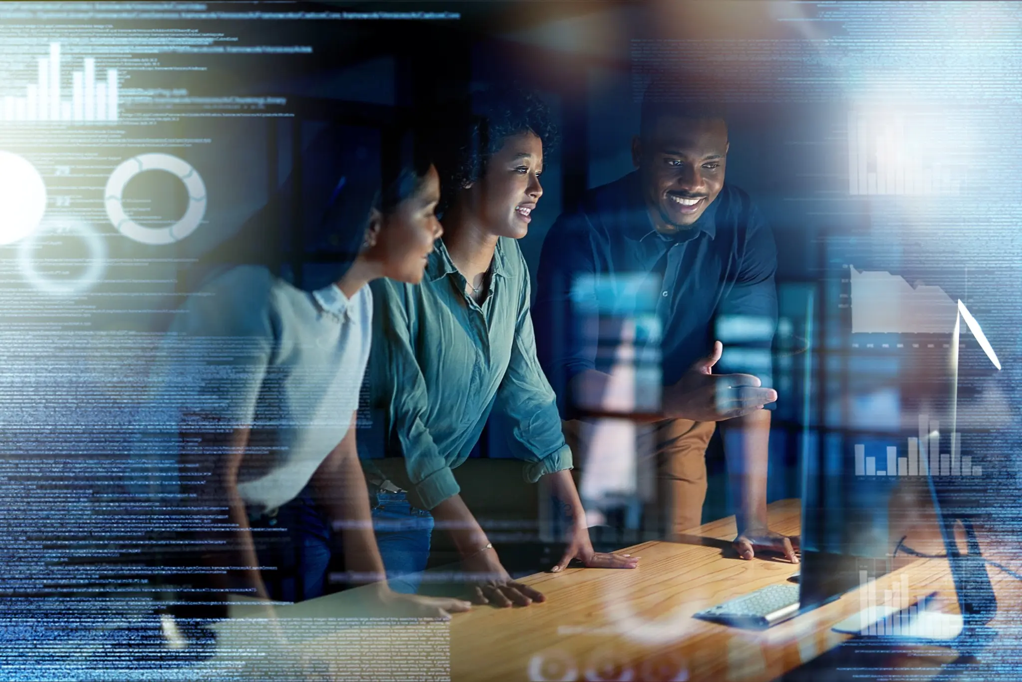 International technology professionals collaborating in a modern workplace