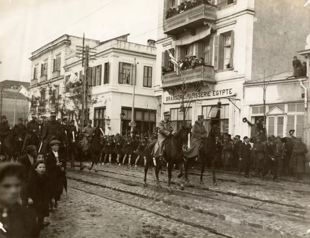 King George I arriving on horseback in Thessaloniki in November 1912