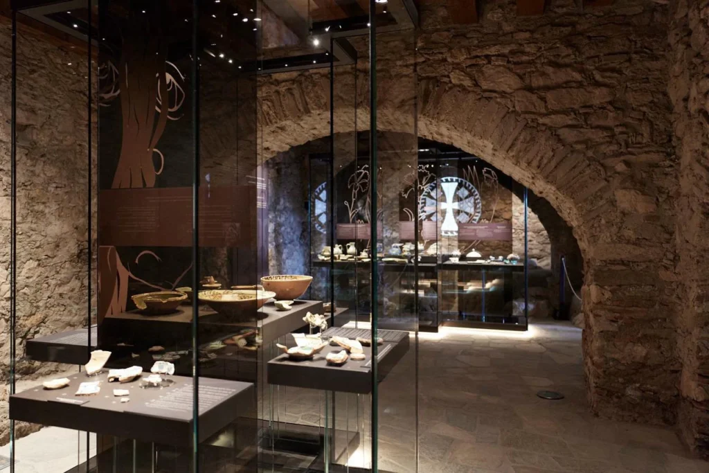 Permanent exhibition of Byzantine antiquities inside the Palace of the Despots at Mystras.