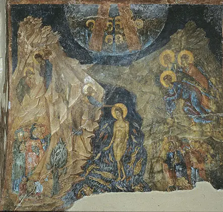 Fresco of the Baptism of Christ inside the Church of Peribleptos at Mystras