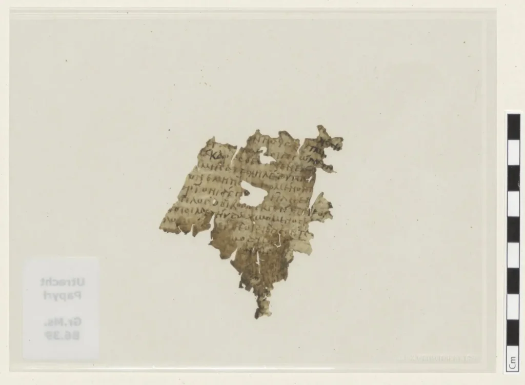 Reverse side of the ancient parchment fragment containing verses from Homer’s Odyssey