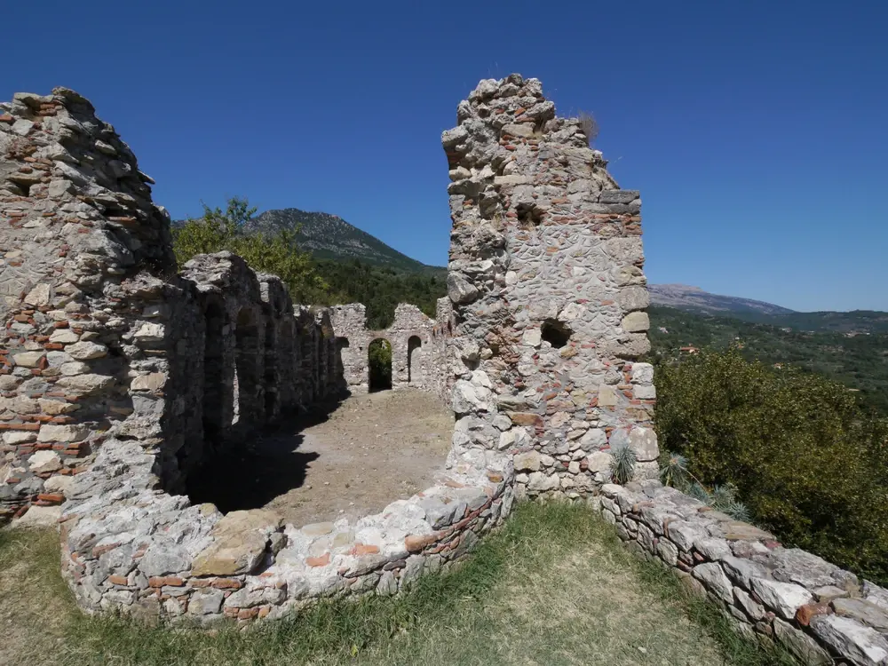 Ruined walls within the summit citadel of Mystras