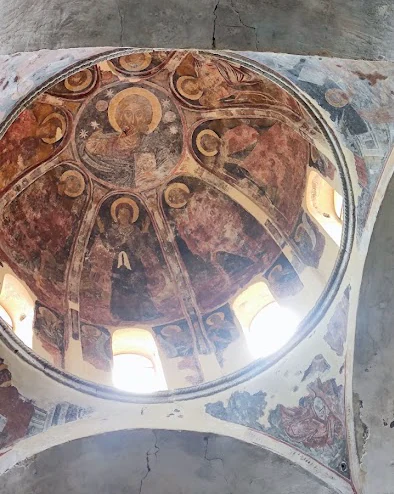 Frescoes decorating the dome inside Saint Demetrios at Mystras.