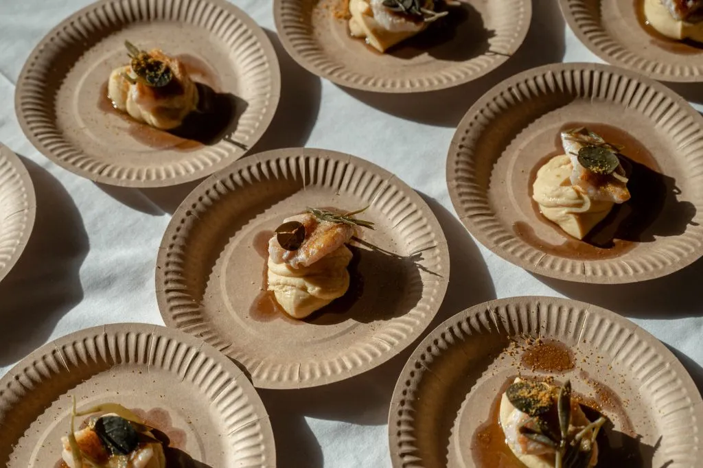 Individual lionfish dishes served during the Guinness World Records tasting event in Santorini.