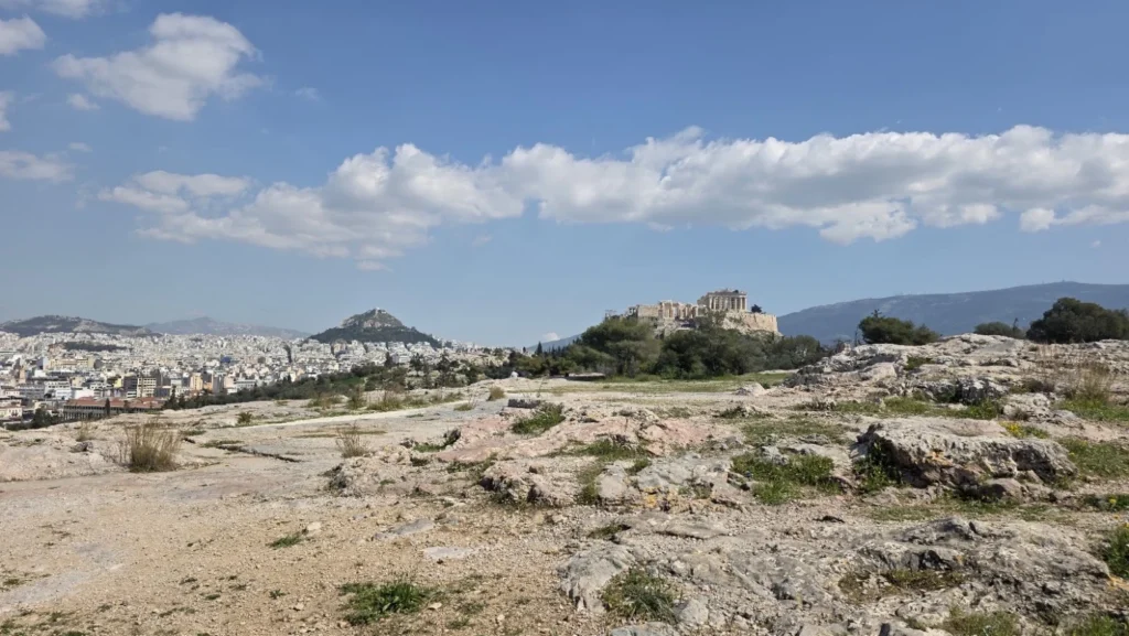 Rocky ancient assembly ground at the Pnyx in Athens