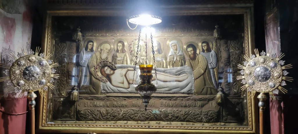 Epitaphios inside the Monastery of Agios Georgios in Feneos