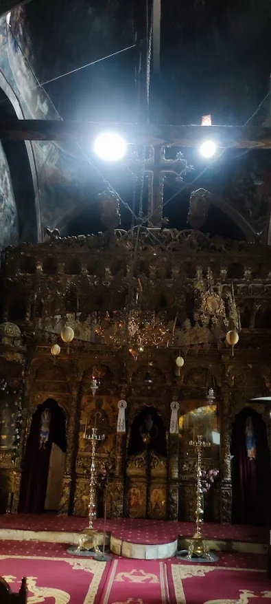 Wooden iconostasis inside the Monastery of Agios Georgios in Feneos