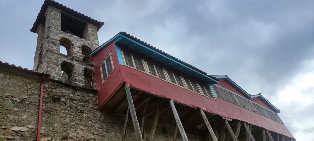 Exterior wooden gallery of the Monastery of Agios Georgios