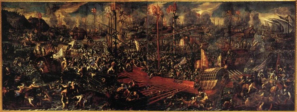 Andrea Vicentino's 1603 painting of the Battle of Lepanto in the Doge's Palace, Venice