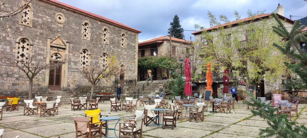 Church of the Taxiarches and main square of Goura