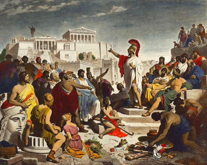 Philipp Foltz painting depicting Pericles delivering his Funeral Oration in ancient Athens